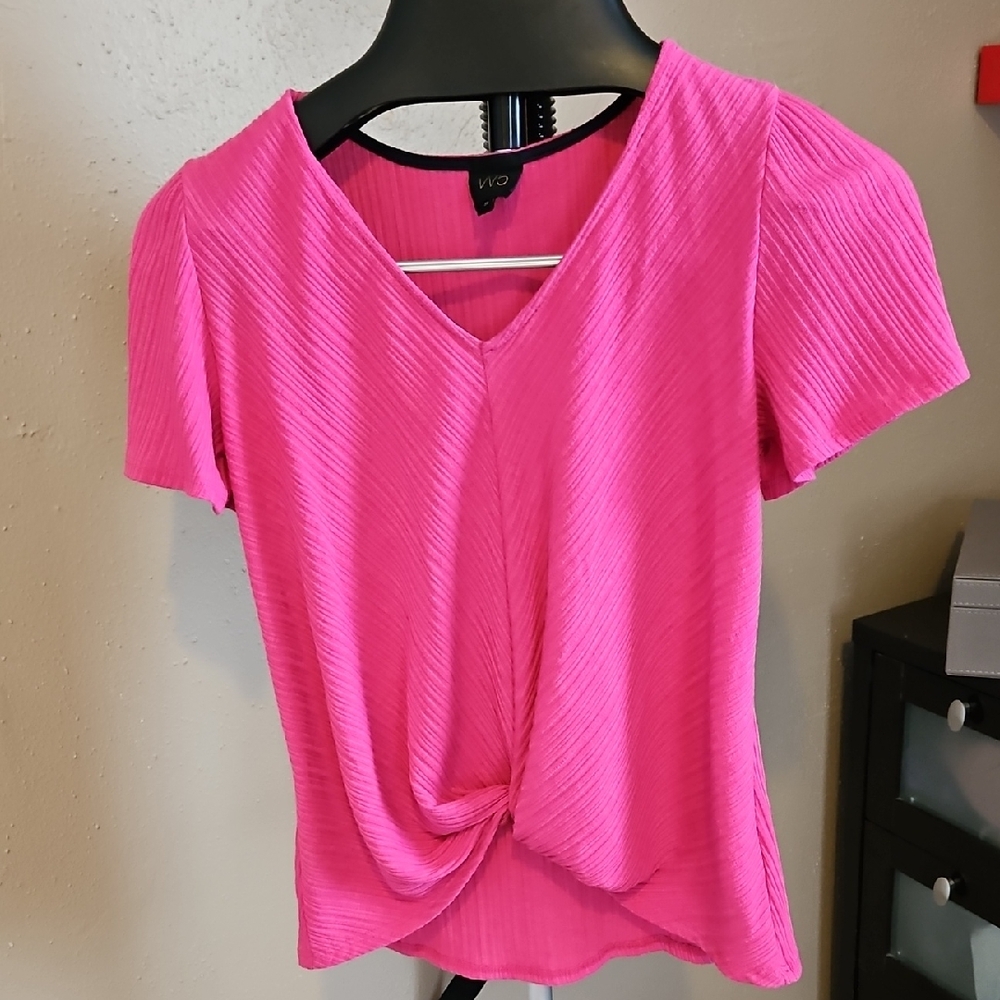 Bright Pink Short Sleeve Twist Top